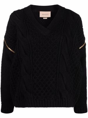 Gucci metallic-trim knitted wool jumper - 1000 nero
