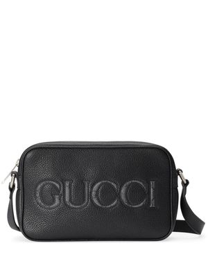 Gucci mini logo-appliqué leather shoulder bag - Black