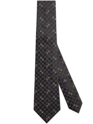 Gucci monogram-pattern silk tie - Black