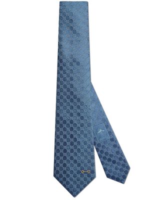 Gucci monogram-pattern silk tie - Blue