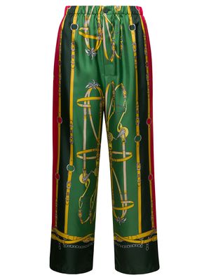 Gucci Multicolor Loose Pants With Harness And Double G In Silk Woman