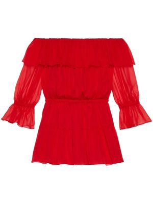 Gucci off-shoulder silk-chiffon dress - Red