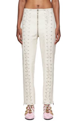 Gucci Off-White Lace-Up Leather Pants