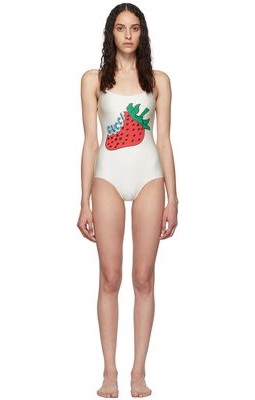 Gucci Off-White Strawberry One-Piece Swimsuit