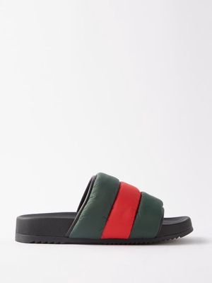 Gucci - Padded Striped Nylon Slides - Mens - Black Green