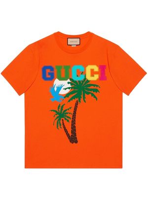 Gucci palm tree-print T-shirt - Orange