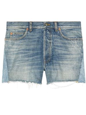 Gucci patchwork detailing frayed denim shorts - Blue