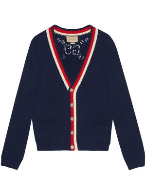 Gucci perforated GG logo cotton cardigan - Blue