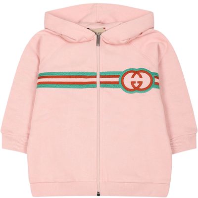 Gucci Pink Sweatshirt For Baby Girl With Interlocking Gg