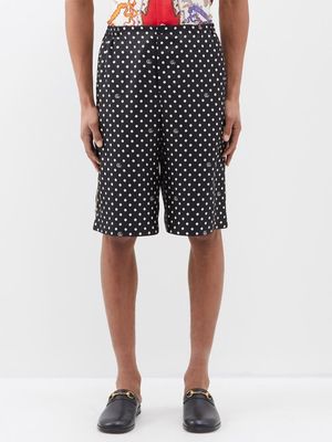 Gucci - Polka-dot Print Cotton Shorts - Mens - Black Ivory