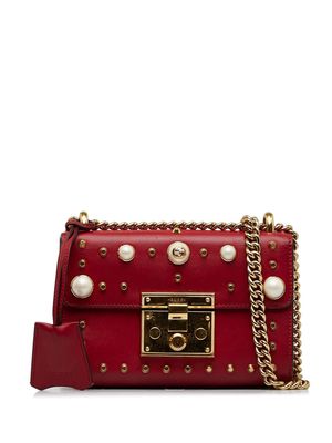 Gucci Pre-Owned 2015-2020 Gucci Small Pearl Studded Padlock Crossbody Bag - Red