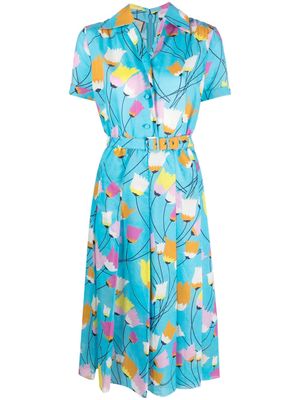 Gucci Pre-Owned belted pleated tulip print dress - Blue