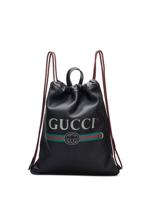 Gucci Pre-Owned logo-print drawstring backpack - Black