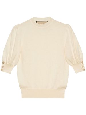 Gucci puff-sleeve fine knit top - Neutrals