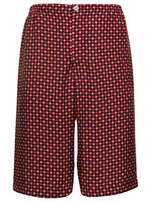 Gucci Red Geometric Houndstooth Print Shorts In Viscose Man