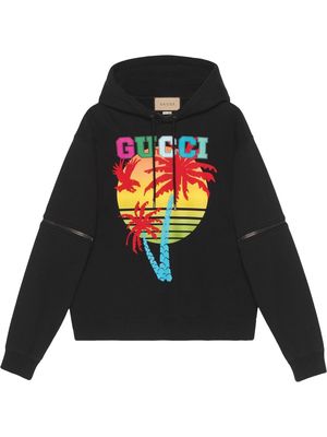 Gucci removable-sleeve Gucci Sunset-print hoodie - Black