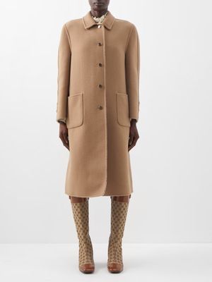 Gucci - Reversible Gg-jacquard Wool-blend Coat - Womens - Camel