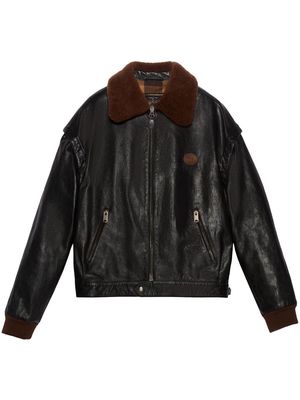 Gucci reversible-sleeve leather jacket - Black