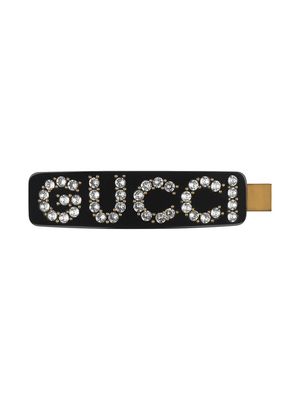Gucci rhinestone-embellished logo hair clip - Black