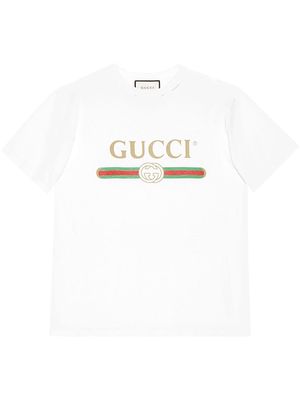 Gucci ripped detail logo-print T-shirt - White
