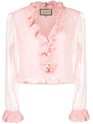 Gucci ruffle-trim semi-sheer blouse - Pink
