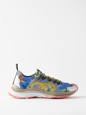 Gucci - Run Floral Technical-knit Trainers - Mens - Blue Multi