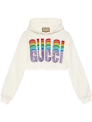 Gucci sequin-detail logo hoodie - White
