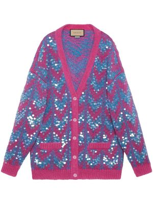 Gucci sequinned chevron-knit cardigan - Blue