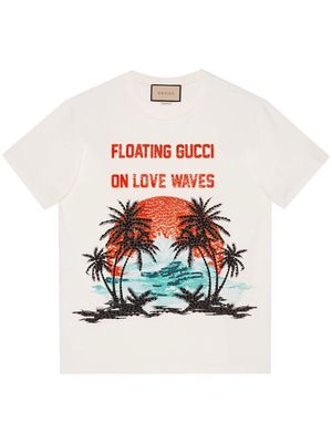 Gucci sequinned slogan-print T-shirt - White
