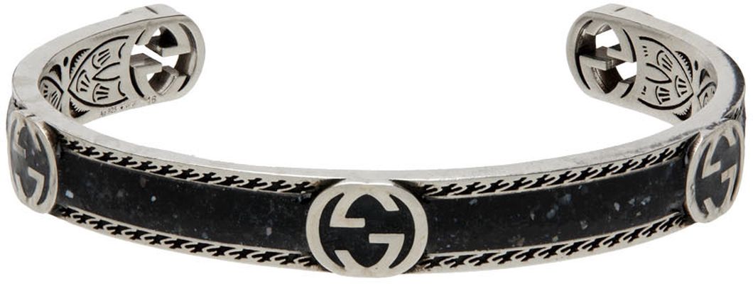 Gucci Silver & Black Interlocking G Bracelet
