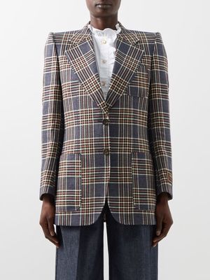 Gucci - Single-breasted Check Silk-mouliné Jacket - Womens - Blue Multi
