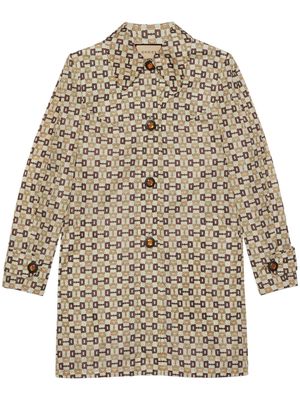 Gucci single-breasted Horsebit-print coat - Neutrals