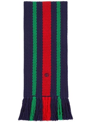 Gucci striped knit wool scarf - Blue