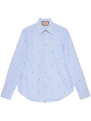 Gucci striped logo-embroidered cotton shirt - Blue