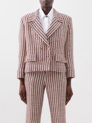 Gucci - Sylvia Double-breasted Lurex-tweed Suit Jacket - Womens - Red Stripe