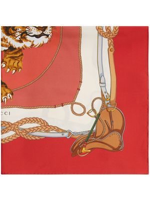 Gucci tiger-print silk scarf - Red