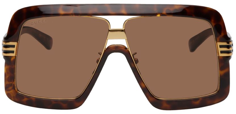 Gucci Tortoiseshell & Gold Square Sunglasses