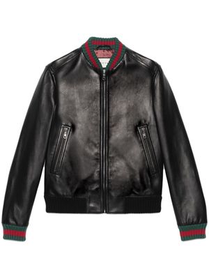 Gucci Web-detail leather jacket - Black
