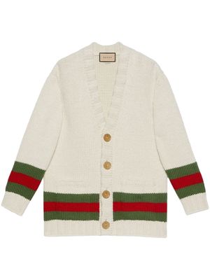 Gucci Web-detail V-neck cardigan - White