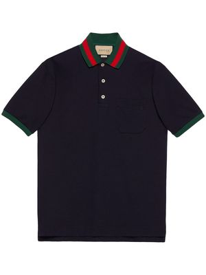 Gucci Web stripe-collar piqué polo shirt - Blue