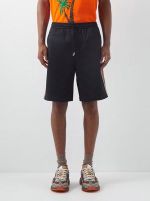 Gucci - Web-stripe Cotton-piqué Shorts - Mens - Black