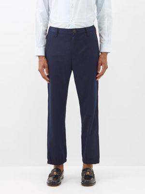 Gucci - Web-stripe Cotton-twill Trousers - Mens - Blue Multi