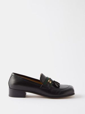 Gucci - Web-stripe Leather Loafers - Womens - Black