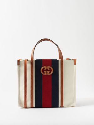 Gucci - Web-stripe Small Leather And Canvas Cross-body Bag - Womens - White Multi