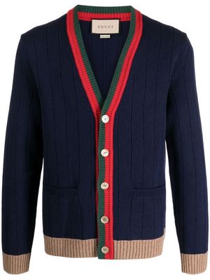 Gucci Web-stripe wool cardigan - Blue