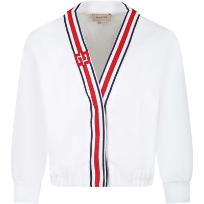 Gucci White Cardigan For Girl With Iconic Gg