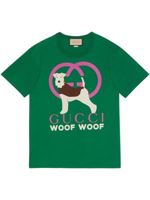 Gucci Woof Woof-print cotton T-shirt - Green