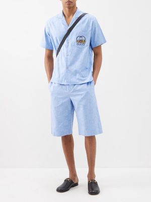 Gucci - X Pikarar Gg-jacquard Cotton Shorts - Mens - Sky Blue