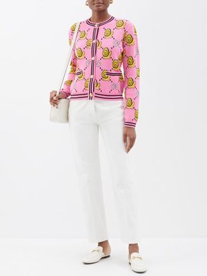 Gucci - X Pikarar Kawaii And Gg-jacquard Cotton Cardigan - Womens - Pink Multi
