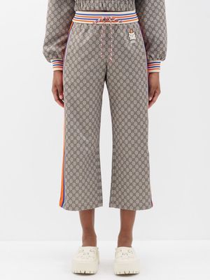 Gucci - X Pikarar Kawaii-embroidered Gg-canvas Trousers - Womens - Brown Multi